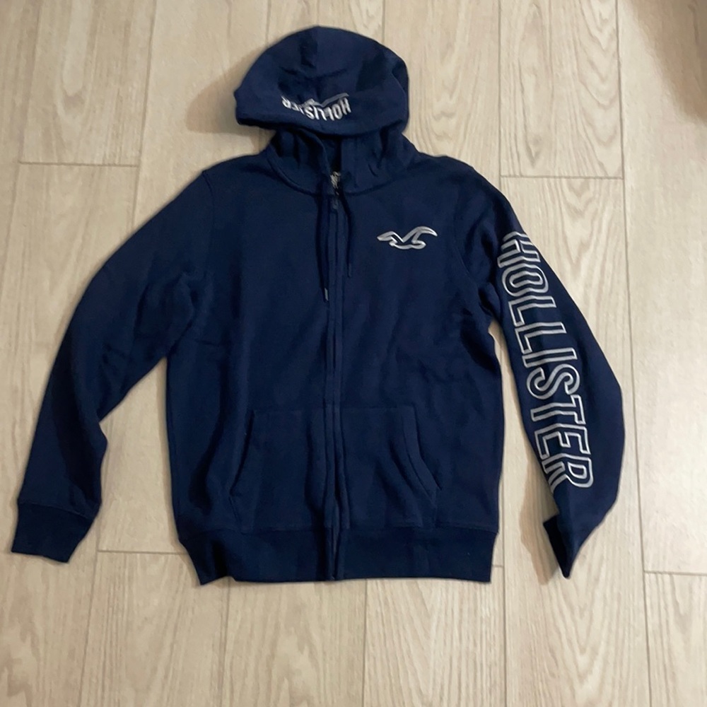 New Hollister - Embroidered Logo Full Zip Hoodie - Navy - Size M
